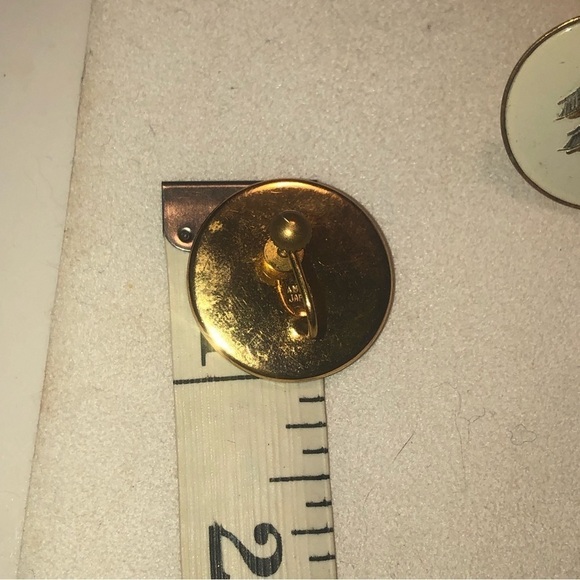 VTG Amita Japan White Enamel and Gold Plated Pagoda Screw Clip On Earrings 1” - Picture 3 of 4